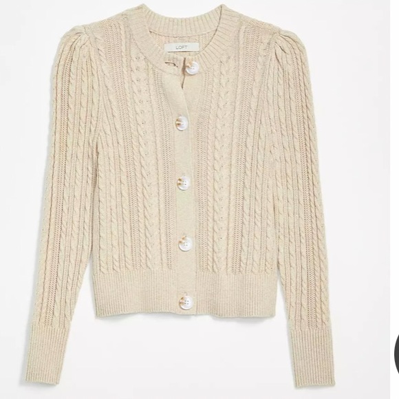LOFT Sweaters - Loft Cable Knit Crew Neck Rolled Oat Cardigan M L